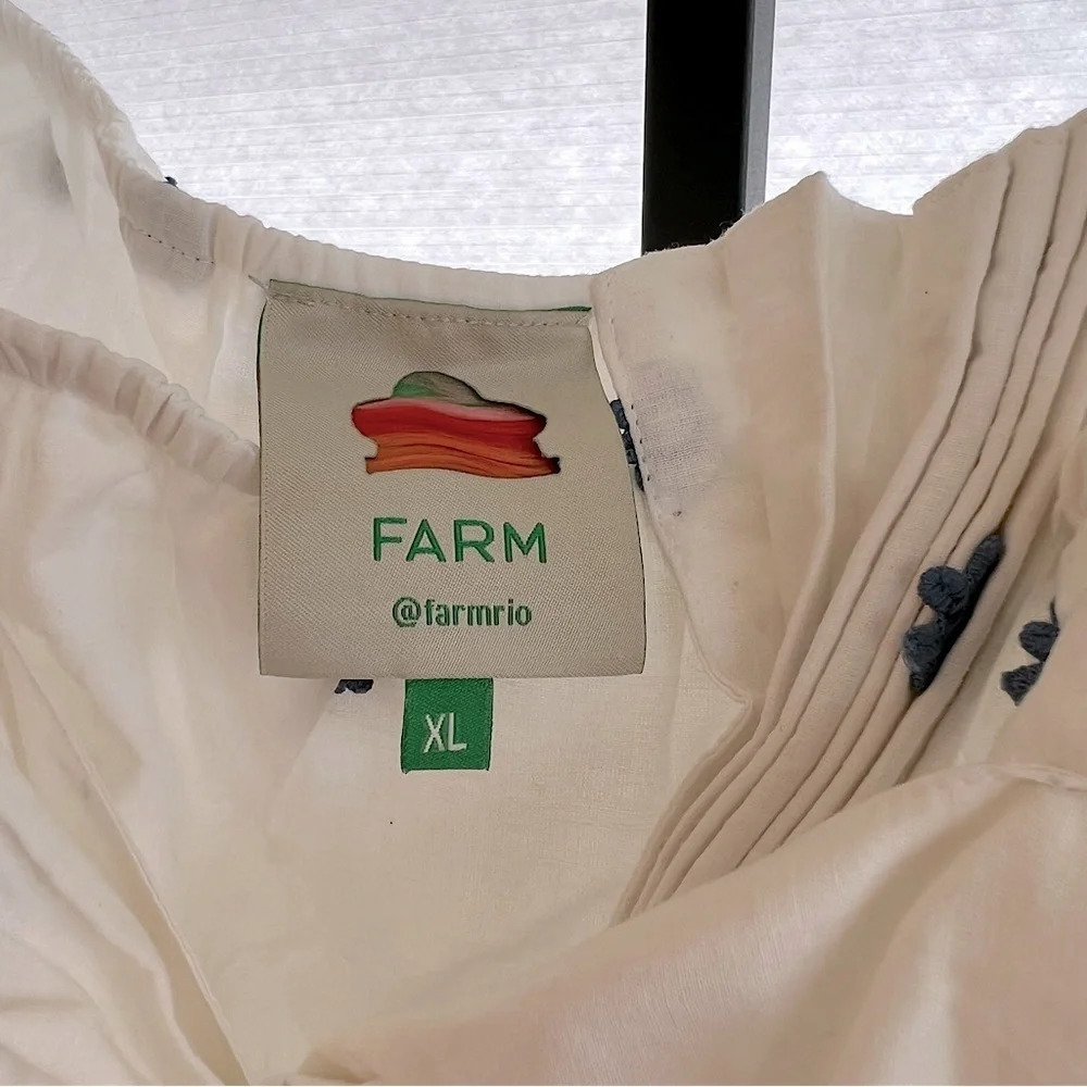 FARM Rio White Puff-Sleeve Tie-Front Blouse with Blue Embroidery - Picture 4 of 7